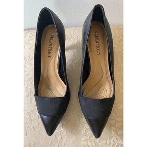 Ellen Tracy Black Pointed-Toe Leather Pumps Leather Size 6.5
